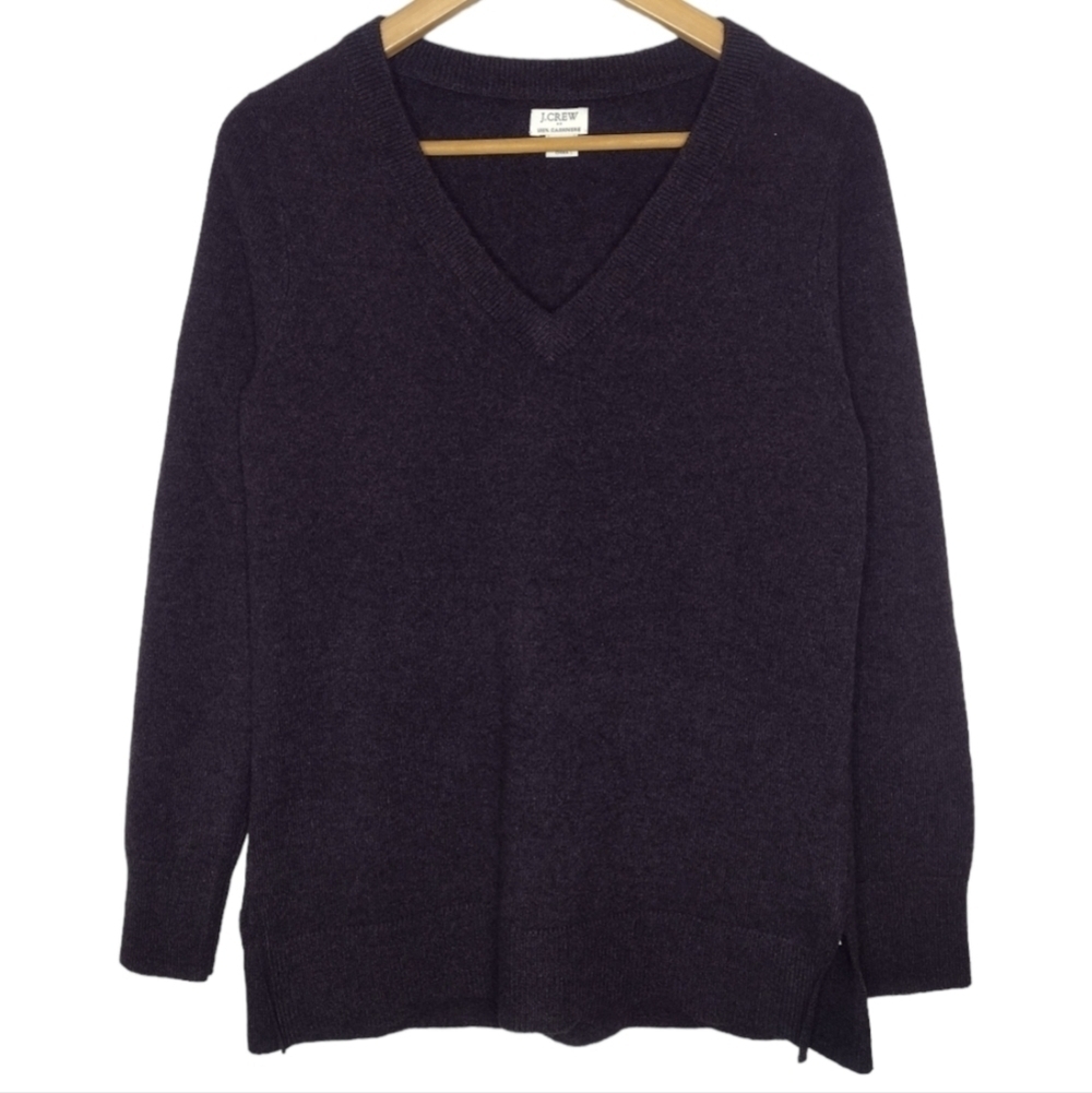J. Crew Women's 100% Cashmere Knit Purple Long Sleeve V-Neck Sweater Sz XS